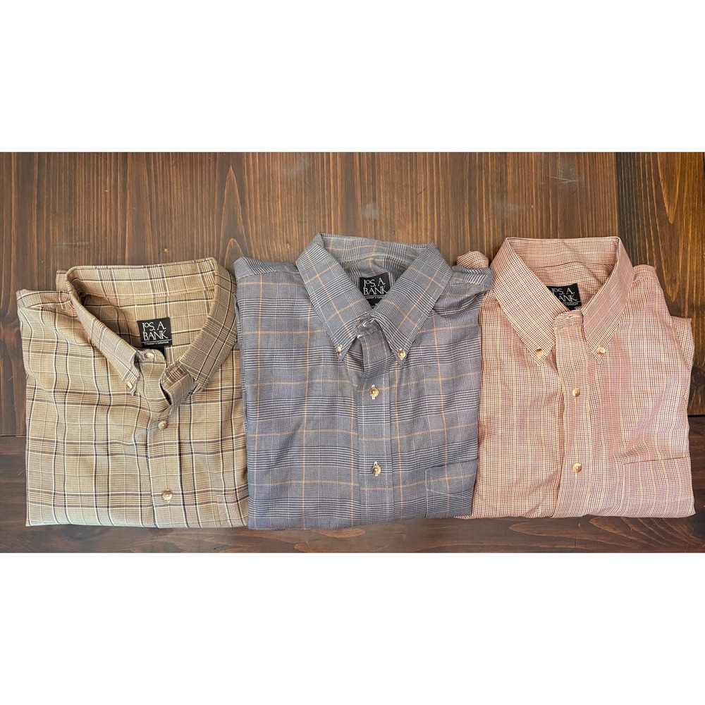 Jos A Bank Traveler's Collection XL Shirt Lot 3 Neutral Houndstooth Fall Colors!